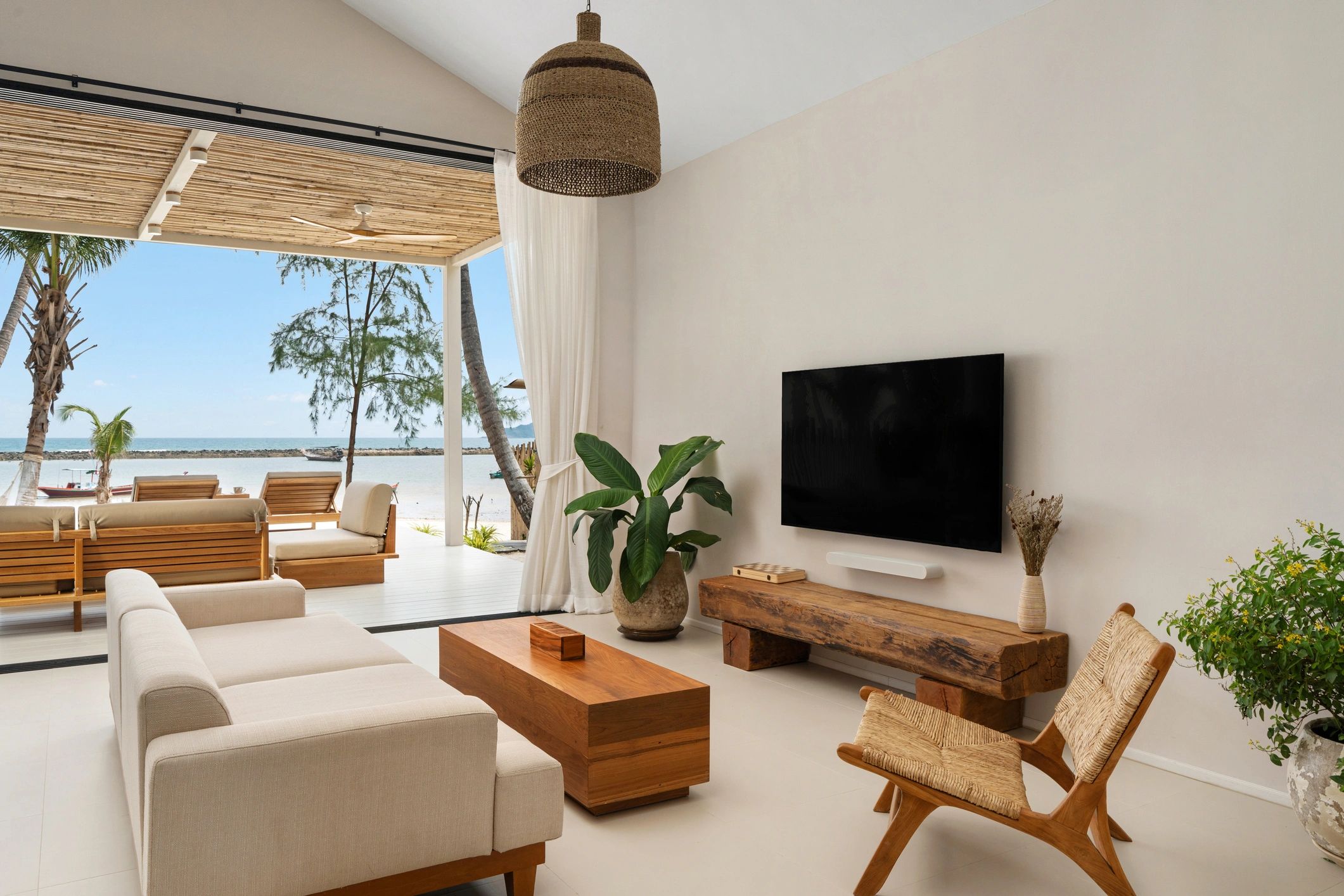 Modern living room suited for whole-home audio installation