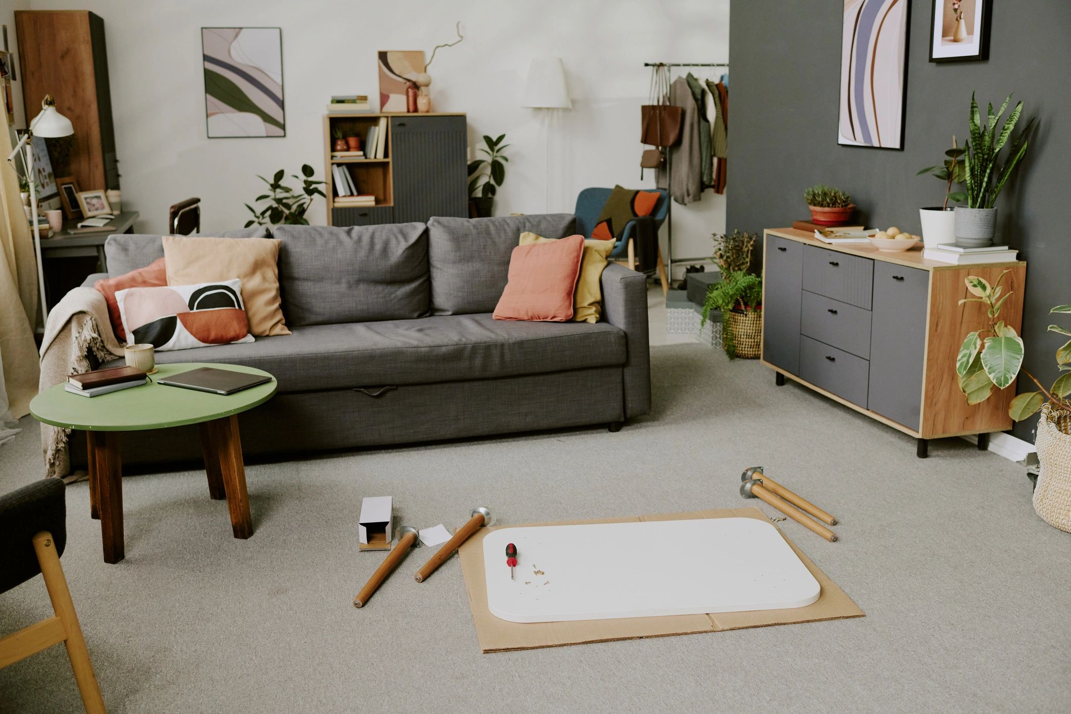 Modern living room with mounted television and home technology setup inspiration