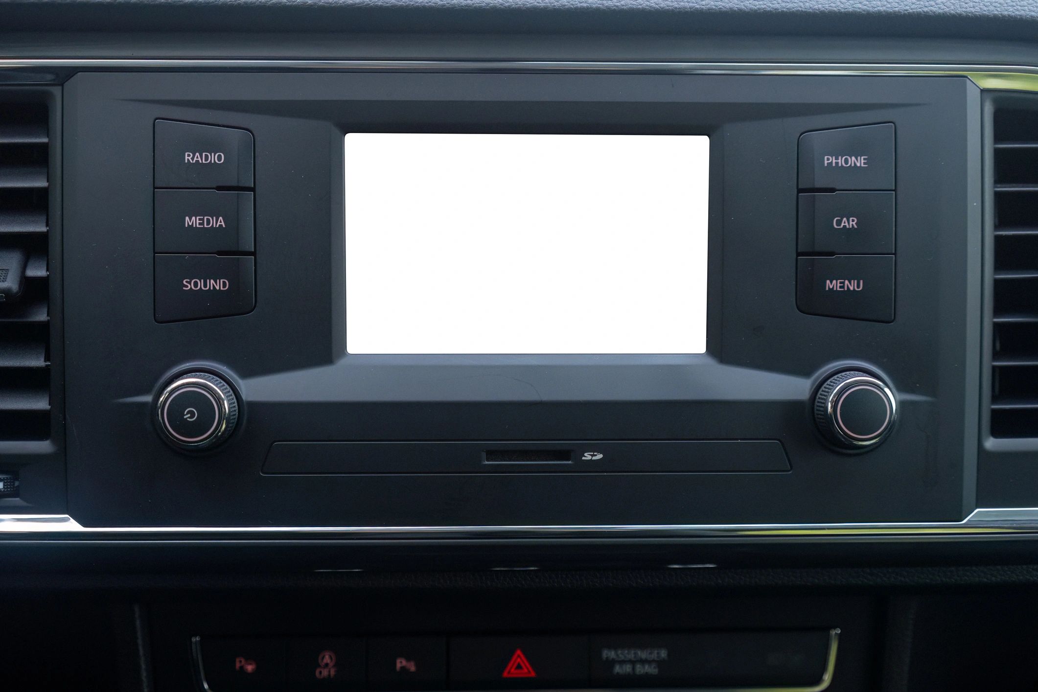 Modern car dashboard with touchscreen stereo display